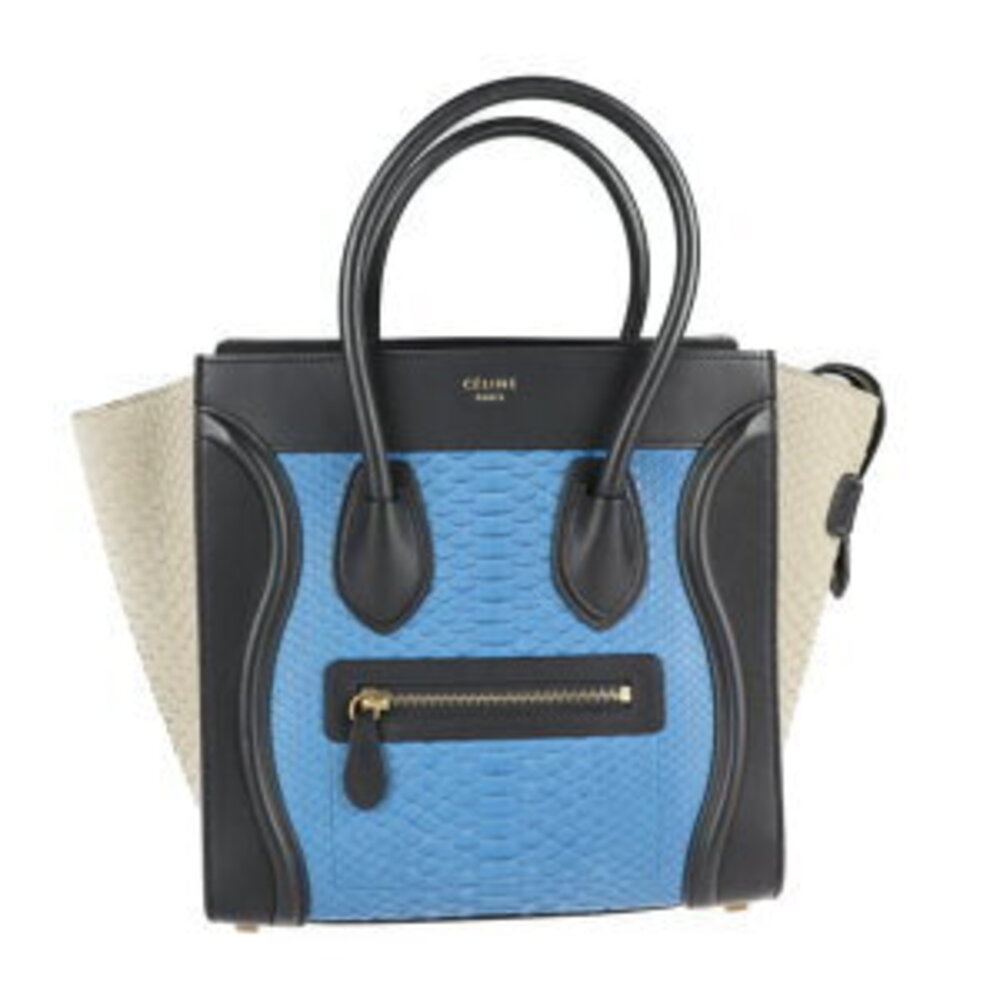 CELINE Shopper Luggage Tote Bag Python Leather Black Blue Beige